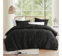 Comfort Spaces Juego de edredón negro tamaño King, juego de ropa de cama plisado de 3 piezas tamaño King, ligero para todas las estaciones, juego de cama de microfibra prelavada extra suave, fundas de