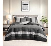Comfort Spaces Juego de edredón tamaño Queen, 3 Piezas de microgamuza de Lujo, diseño de Piezas de Rayas de Bloques de Color, Reverso de Microfibra cepillada Suave para Todas Las Estaciones, Fundas a