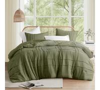 Comfort Spaces Juego de edredón tamaño Queen Color Verde Oliva, Juego de Ropa de Cama Plisado de 3 Piezas tamaño Queen, Ligero para Todas Las Estaciones, Juego de Cama de Microfibra prelavada Extra
