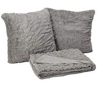 Comfort Spaces - Juego de Manta y Almohada de Felpa de Piel sintética Fruncida con 2 Fundas de Almohada cuadradas a Juego para Sala de Estar, sofá, Oficina en casa, Color Gris, 127 x 152 cm