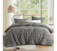 Comfort Spaces - Juego de Ropa de Cama Plisado de 3 Piezas, Microfibra prelavada extrasuave, edredón Gris tamaño King, Ligero para Todas Las Estaciones, Fundas de Almohada
