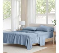 Comfort Spaces Juego de sábanas 100% algodón, Transpirable, Ligero, Suave, Bolsillo elástico de 35 cm para colchones de hasta 40 cm, para Cualquier estación, tamaño California King, Azul, 4 Piezas