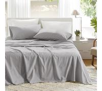 Comfort Spaces Juego de sábanas 100% algodón, Transpirable, Ligero, Suave, con Bolsillo elástico de 35 cm para colchones de hasta 40 cm, para Cualquier estación, tamaño Queen, Color Gris, 4 Piezas