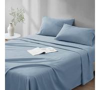 Comfort Spaces Juego de sábanas 100% algodón, Transpirable, Ligero, Suave, con Bolsillo elástico de 35 cm para colchones de hasta 40 cm, para Cualquier estación, tamaño King, Color Azul, 4 Piezas