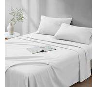 Comfort Spaces Juego de sábanas 100% algodón, Transpirable, Ligero, Suave, con Bolsillo elástico de 35 cm para colchones de hasta 40 cm, para Cualquier estación, Color Blanco, tamaño Full, 4 Piezas