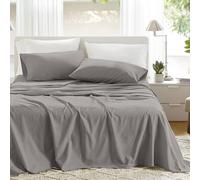 Comfort Spaces Juego de sábanas de algodón Fresco 100%, King, Transpirables y ultrasuaves, Bolsillo elástico de 35 cm para colchones de hasta 40 cm, para Cualquier estación, Gris Oscuro, 4 Piezas