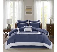 Comfort Spaces Malcom - Juego de edredón Acogedor, diseño Moderno y Moderno, Ropa de Cama Alternativa para Todas Las Estaciones, Fundas a Juego, Azul Marino de Lujo de Hotel, tamaño King