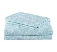 Comfort Spaces Sábanas cálidas de Franela de algodón Transpirable con Bolsillo Profundo y Funda de Almohada, tamaño matrimonial, Copos de Nieve Azules, 4 Piezas
