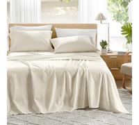 Comfort Spaces Sábanas de algodón Fresco 100%, tamaño Full, Transpirables y ultrasuaves, con Bolsillo elástico de 35 cm para colchones de hasta 40 cm, para Cualquier estación, Color Marfil, 4 Piezas