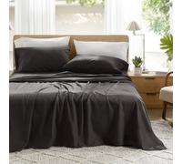 Comfort Spaces Sábanas de algodón Fresco 100%, tamaño King, Transpirables y ultrasuaves, con Bolsillo elástico de 35 cm para colchones de hasta 40 cm, para Cualquier estación, Color Negro, 4 Piezas
