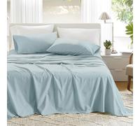 Comfort Spaces Sábanas de algodón Fresco 100%, tamaño Queen, Transpirables, Suaves, con Bolsillo elástico de 35 cm para colchones de hasta 40 cm, para Cualquier estación, Color Azul Claro, 4 Piezas