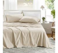 Comfort Spaces Sábanas de algodón Fresco 100%, tamaño Twin, Transpirables y ultrasuaves, con Bolsillo elástico de 30 cm para colchones de hasta 35 cm, para Cualquier estación, Color Crema, 3 Piezas