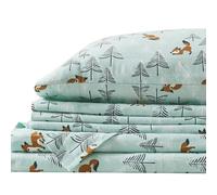 Comfort Spaces Sábanas de Franela de algodón Transpirable y cálidas, Bolsillo Profundo con Funda de Almohada, tamaño matrimonial, Zorros de Espuma de mar, 4 Piezas