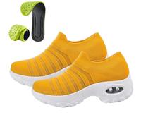 Comfort Wear Orthowear - Zapatos ortopédicos para mujer, zapatos ortopédicos cómodos para mujer para fascitis plantar, zapatos ortopédicos elásticos acolchados, Cojín de aire amarillo, 40 EU