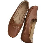 Comfort - Zapatillas de mujer de piel, elegantes y planas, con cuña baja, para caminar, marrón claro, 36.5 EU