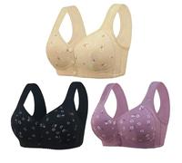 Comfortable & Convenient Front Button Bra, Wireless Push Up Wide Straps Breathable Bra, Daisy Bras for Older Women (3pcs-C,50)