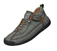 Comfortable Sneakers, Handmade Leather Comfortable Shoes, Unisex Soft Comfort Arch Support Loafers (Army Green,33.5)