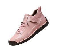 Comfortable Sneakers, Handmade Leather Comfortable Shoes, Unisex Soft Comfort Arch Support Loafers (Pink,33 2/3)