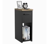 ComfortCove Mesita de Noche, Cajonera, Mesa de Noche Estrecha, Gabinete de Noche, Mesa Auxiliar Delgada con Estante de Almacenamiento y Tirador, Negro/Roble. Dimensiones: W20 x H55 x D30,5 cm