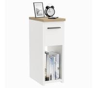 ComfortCove Mesita de Noche, Cajonera, Mesa de Noche Estrecha, Gabinete de Noche, Mesa Auxiliar Delgada con Estante de Almacenamiento y Tirador, Blanco/Roble. Dimensiones: W20 x H55 x D30,5 cm