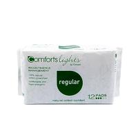 Comforts Lights - Almohadillas de incontinencia para mujer, debilidad de vejiga media, regular, algodón natural, paquete de 12