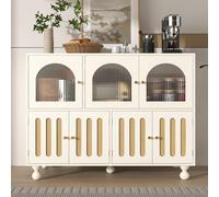 ComfortXL Aparador de comedor moderno blanco con diseño de arco iris, puerta larga de cristal, con patas redondas de columna, elegante armario de almacenamiento, apto para comedor