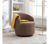 ComfortXL Sillón giratorio de tela suave de peluche con silla de barril y anillo de metal negro con recubrimiento en polvo, color marrón