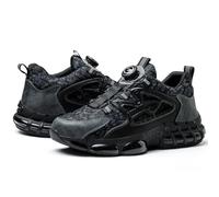 COMFOX Zapatos de seguridad ligeros para el trabajo, botas de punta de acero, cierres de cordón, cierre de cordón para cordones sin atar, Black678, 42 2/3 EU