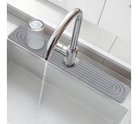 comfoyar Alfombrilla de Piedra para Fregadero Cocina, Alfombrilla Grifo Diatomita de Secado Rápido y Protector de Fregadero Salpicaduras, Bandeja de Piedra Absorbente para Baño, 60×10cm, Gris Claro