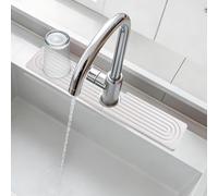 comfoyar Alfombrilla de Piedra para Fregadero de Cocina, Alfombrilla Grifo de Diatomita de Secado Rápido y Protector de Fregadero Salpicaduras, Bandeja de Piedra Absorbente para Baño, 40×10cm, Blanco