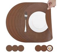 comfoyar Juego de 6 Manteles Individuales y Posavasos Doble Cara Redondo, Salvamanteles Individuales de Cuero Lavables Impermeables para Cocinas y Comedores Decoración de Mesas(Marrón, 33cm)