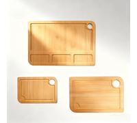 comfoyar Tabla de Cortar de Bambú Juego de 3, Tabla Cortar Cocina con Compartimentos y Ranuras para Zumo, Tablas para Corte Madera Profesional con Mango Fácil Agarre para Carne Verduras Quesos Pan