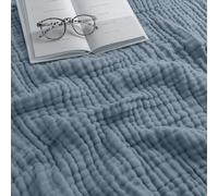 Comfy Cubs Manta de muselina tamaño Queen, extra grande, 228,6 x 228,6 cm, 6 capas, algodón refrescante, suave, transpirable y cálida, manta para dormitorio, sala de estar, sofá (azul Pacífico, tamaño
