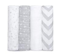 Comfy Cubs Paquete de 4 mantas de muselina para envolver de 47 x 47 pulgadas, juego de mantas de algodón suave para bebé, grandes envolturas multiusos para recién nacidos, manta para envolver