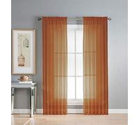 Comfy Deal 2 Pieces Beautiful Elegance Fully Stitched Window Sheer Voile Curtain Panel (Rust Brown)