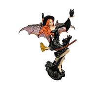 Comfy Hour Fairyland Collection - Figura de Bruja de Hadas Oscura de 9 Pulgadas con Escoba mágica con Gato Negro, Regalo temático de Halloween, decoración del hogar y coleccionables, polirresina
