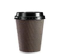 Comfy Package GUSTO [12 oz - 350 ml - 50 unidades] Tazas de papel kraft ondulado aisladas de color marrón con tapas (el color de las tapas puede variar) - Formerly