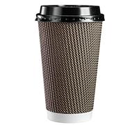 Comfy Package GUSTO [16 oz - 470 ml - 50 unidades] Tazas de papel kraft ondulado aisladas de color marrón con tapas (el color de las tapas puede variar) - Formerly