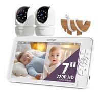 Comfyer BM01 Cámara Vigilancia Bebé con 2X cámara, 6000mAh, Pantalla LCD 7", Modo VOX con Alerta de Sonido, Zoom 2X/4X, visión Nocturna, monitoreo Temperatura, comunicación bidireccional para bebés