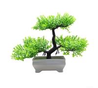 ComfyHarbor Árbol bonsái artificial con diseño de pino acogedor de tres ramas en maceta de cemento de plástico, pequeña planta realista en maceta para decoración del hogar u oficina, compacto, 18,5 cm