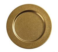 ComfyHarbor Bandeja redonda de acero inoxidable, plato de carne de estilo antiguo, plato de pizza y postre, plato de borde ancho texturizado vintage para uso doméstico y restaurante, fácil de limpiar