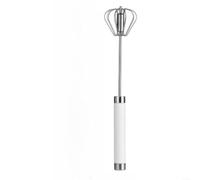 ComfyHarbor Batidor manual de huevos de acero inoxidable, con mecanismo de empuje hacia abajo y mango ergonómico TPR, para batir huevos, hornear, cocina, herramienta de cocina, plata, 36 cm