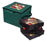 ComfyHarbor Caja de almacenamiento de adornos de Navidad para bolas de Navidad con 3 bandejas extraíbles, separadores y diseño compacto en tela Oxford resistente para organización y protección de