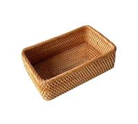 ComfyHarbor Cesta de almacenamiento de ratán natural tejida a mano, organizador de escritorio, plato de frutas cuadradas, contenedor de clasificación de artículos diversos (mediano)