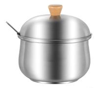 ComfyHarbor Contenedor de almacenamiento de especias de acero inoxidable 316L, tarro de condimento de cocina con mango de tapa de madera para aceite, chile, MSG, polvo de pollo, interior liso para