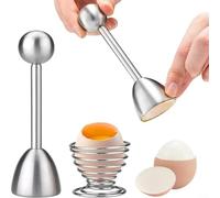 ComfyHarbor Cortador de huevos de acero inoxidable y herramienta de apertura, con bandeja base, juego de 2 piezas, para huevos duros, accesorio de cocina fácil de tirar y liberar, para cocinar en casa