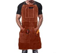 ComfyHarbor Delantal de soldadura de cuero para hombre, cuero vacuno de 1,4 mm, resistente al calor, resistente al fuego, con 6 bolsillos, protector de espalda cruzada ajustable para soldadura para