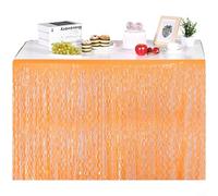 ComfyHarbor Falda de mesa de cortina de lluvia con borde festoneado de macarrón fluorescente, diseño de ondas, decoración de mesa de fiesta de PET para cumpleaños, bodas (naranja)