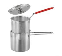 ComfyHarbor Freidora de acero inoxidable con cesta coladora y tapa para cocinar en casa, diseño de ahorro de aceite para patatas fritas, verduras y carnes, mango seguro para freír de forma segura