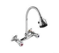 ComfyHarbor Grifo de cocina montado en la pared, mezclador giratorio de 360° con doble mango con distancia central ajustable de 150 mm, acabado cromado de aleación de zinc para lavabo de 2 agujeros